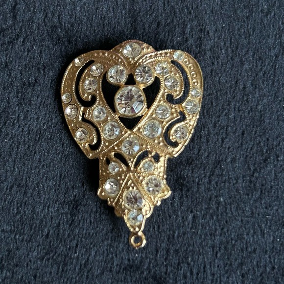 Vintage Art Nouveau Pendant Gold Filigree Rhinestones - Picture 6 of 7